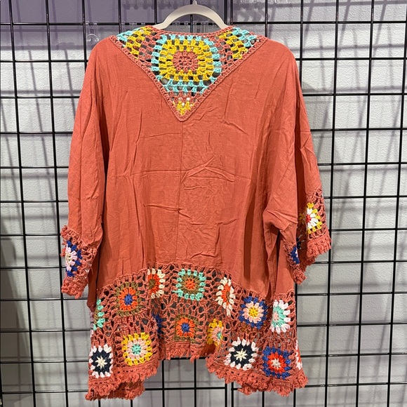Umgee Terracotta Cardigan / Kimono with Granny Square Crochet - Picture 5 of 6